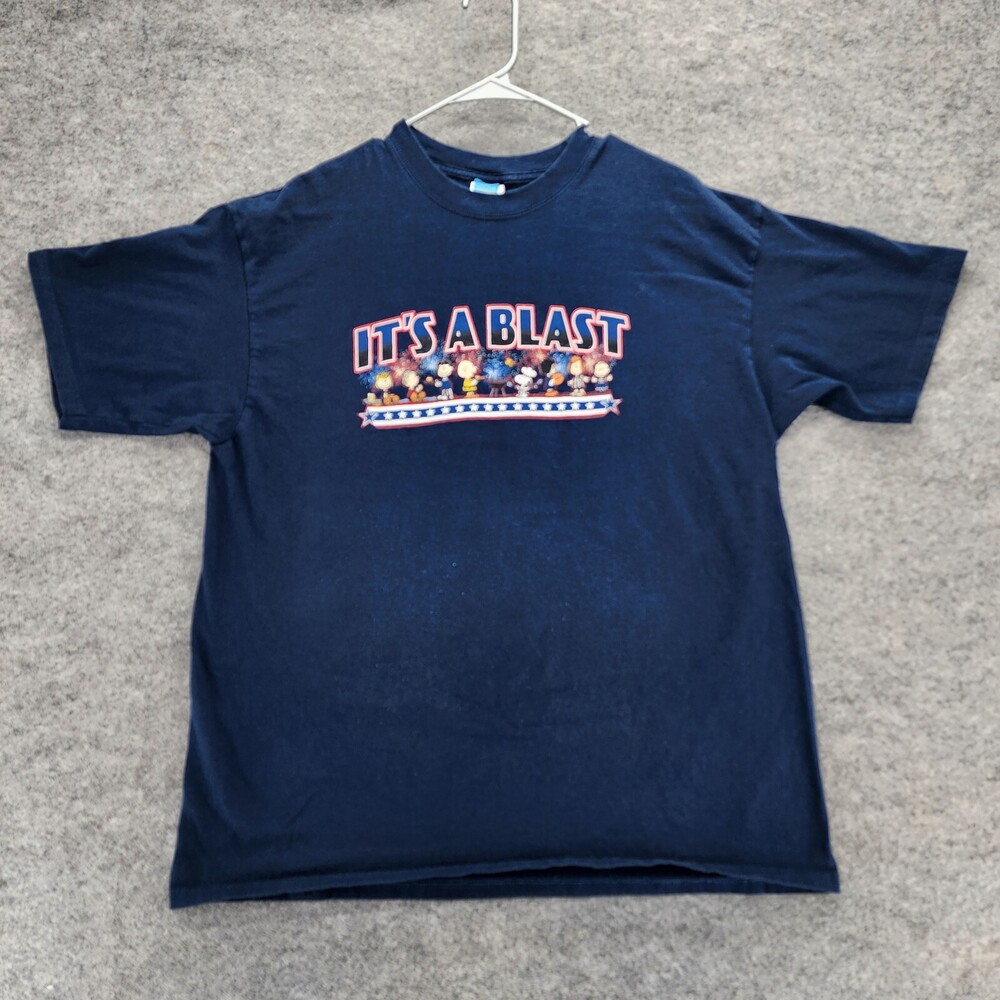 Vintage Peanuts Shirt Mens Extra Large Short Sleeve Blue 4th of July